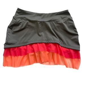 Fila Skort Skirt Womens Small Gray Orange Mesh Tier Ruched Sides Golf Tennis